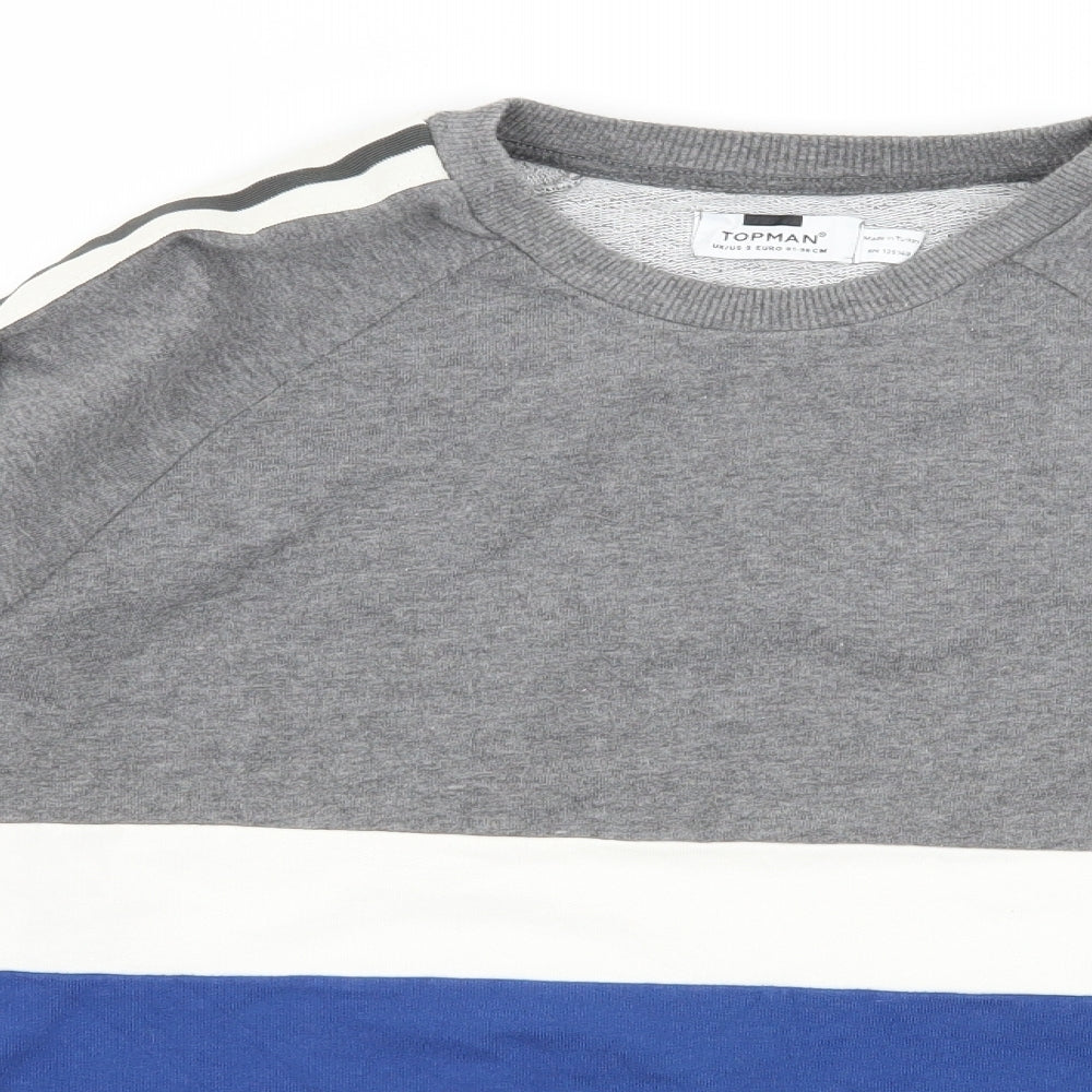 Topman Mens Blue Striped Jersey Pullover Sweatshirt Size S