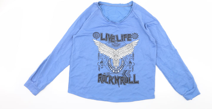 Preworn Womens Blue  Jersey Pullover Sweatshirt Size L  - Live Life