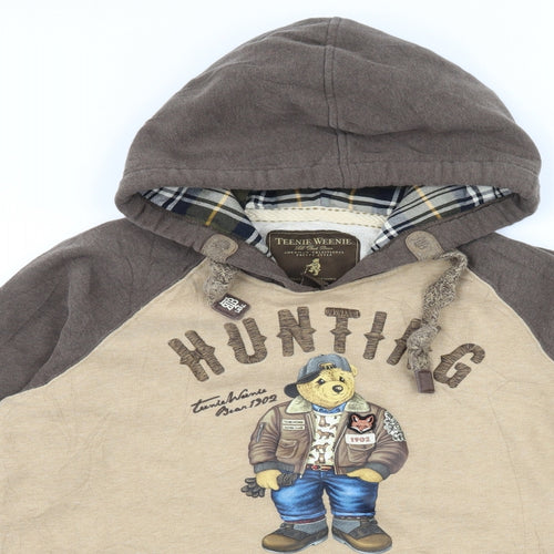 Teenie Weenie Boys Brown  Jersey Pullover Hoodie Size M  - Teddy bear