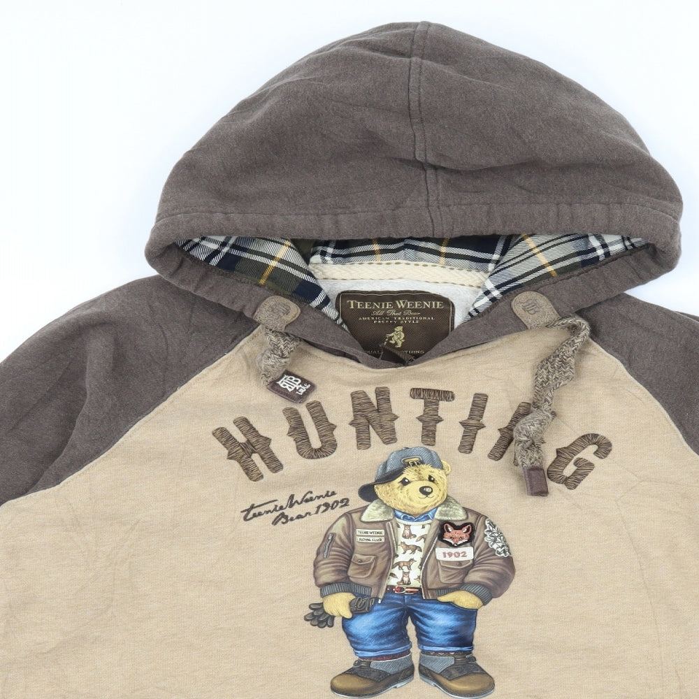 Teenie Weenie Boys Brown  Jersey Pullover Hoodie Size M  - Teddy bear