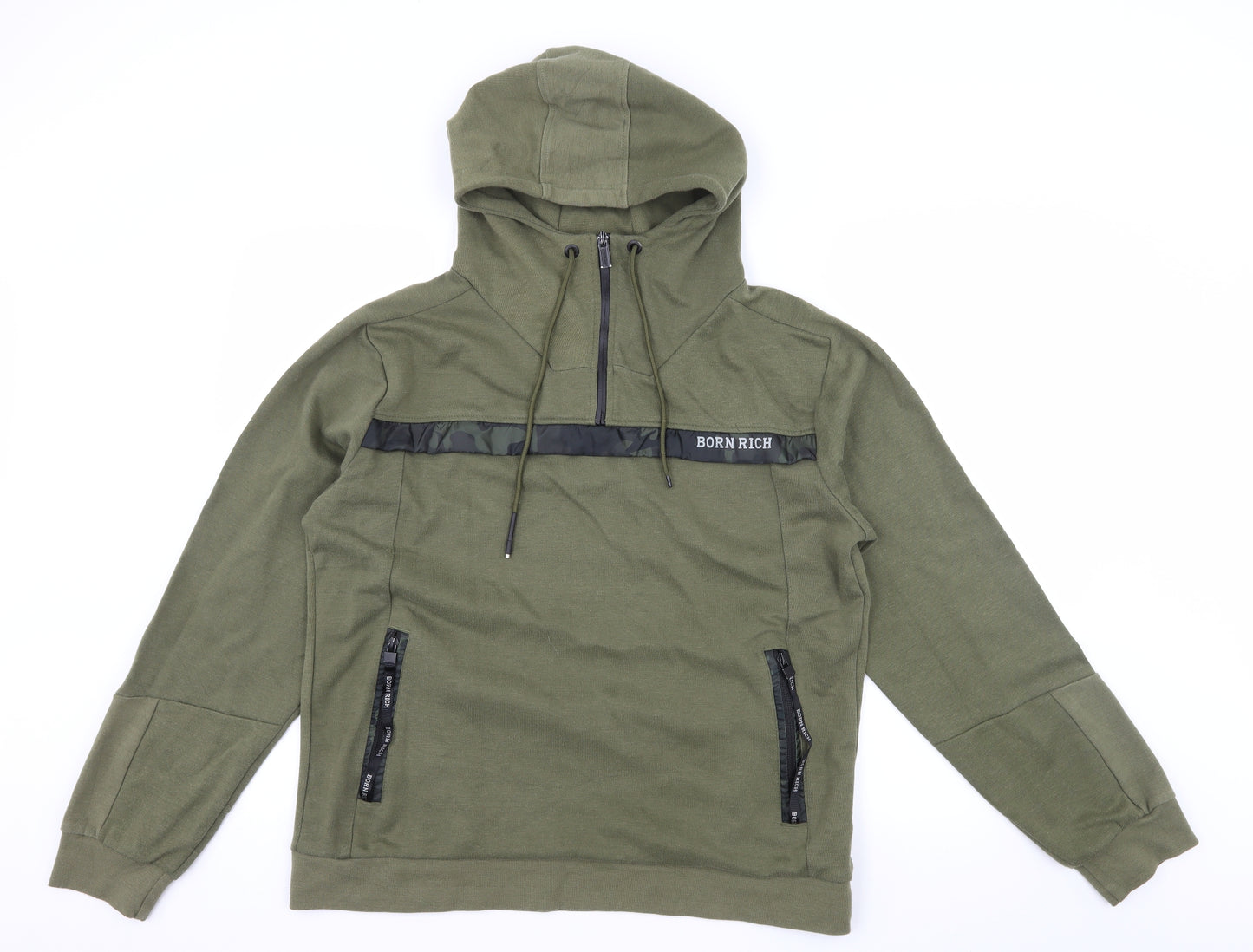 Born Rich Mens Green  Jersey Pullover Hoodie Size 2XL