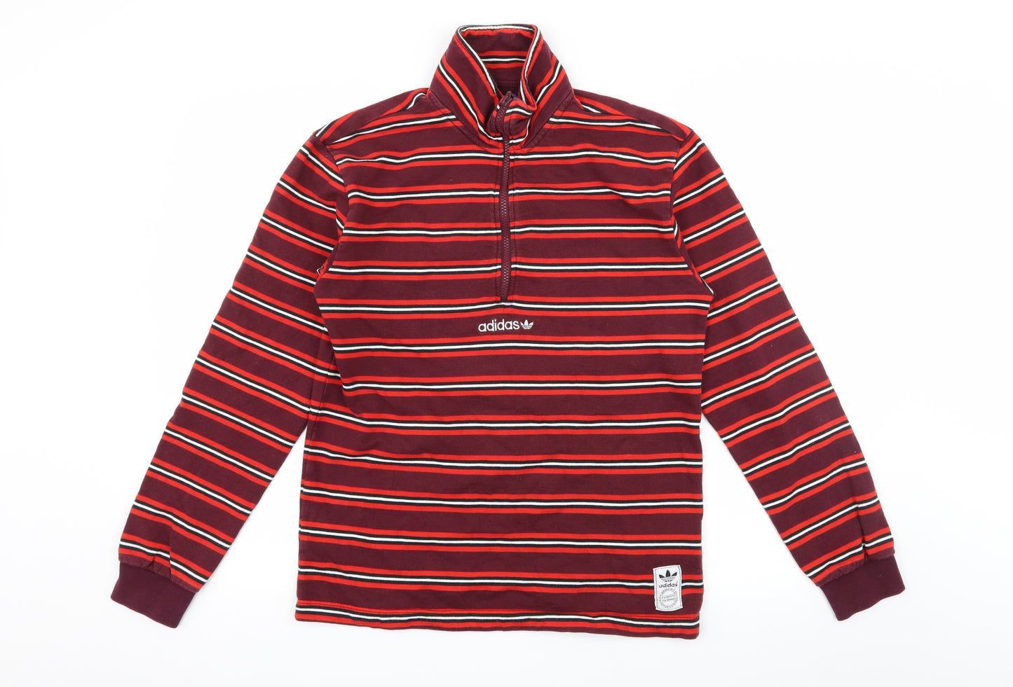adidas Mens Red Striped Jersey Pullover Sweatshirt Size M