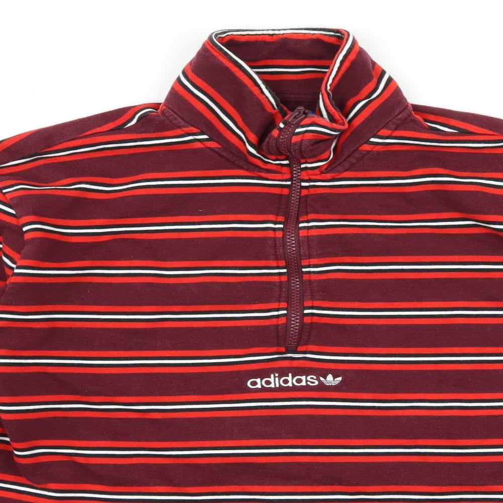 adidas Mens Red Striped Jersey Pullover Sweatshirt Size M