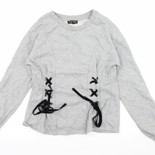 Timing Womens Grey  Jersey Pullover Sweatshirt Size S  - Lace up detail