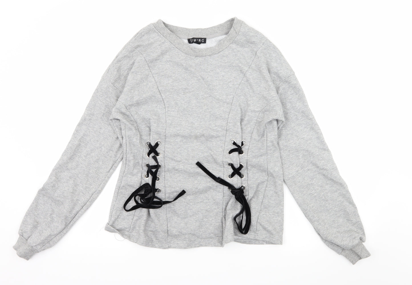 Timing Womens Grey  Jersey Pullover Sweatshirt Size S  - Lace up detail