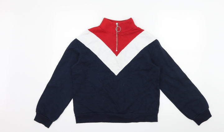 H&M Womens Blue Striped Jersey Pullover Sweatshirt Size XS