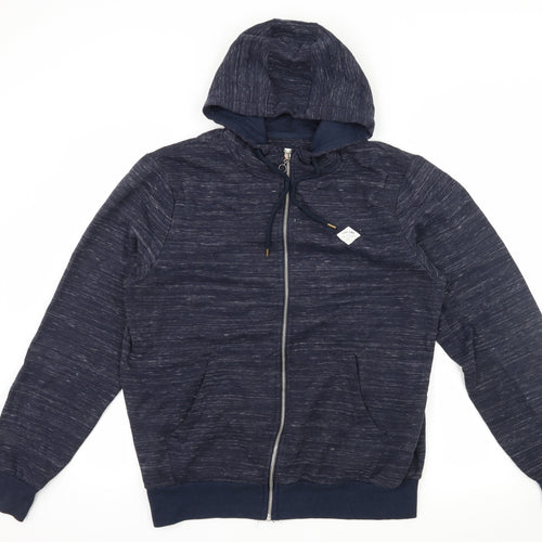 Primark Mens Blue Striped Jersey Full Zip Hoodie Size L