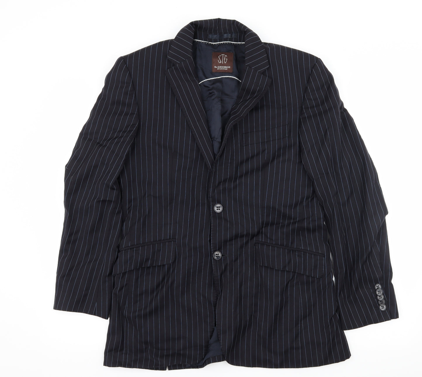 Duffer Mens Blue Striped  Jacket Suit Jacket Size M