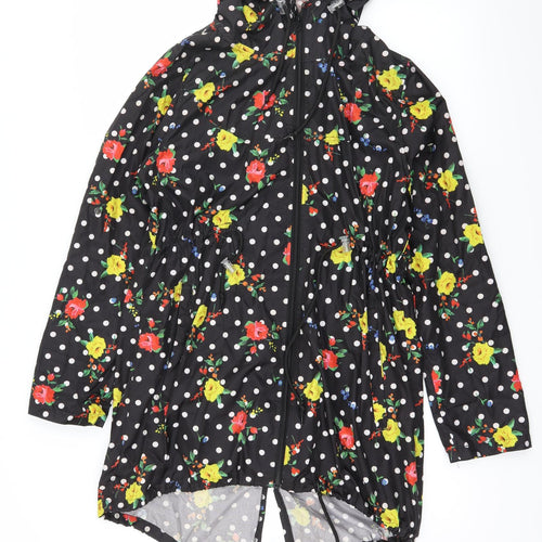Denim & Co. Womens Black Floral  Parka Coat Size S