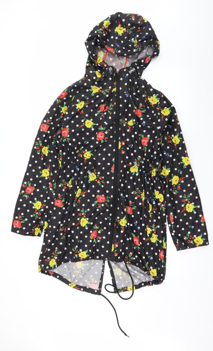 Denim & Co. Womens Black Floral Parka Coat Size S