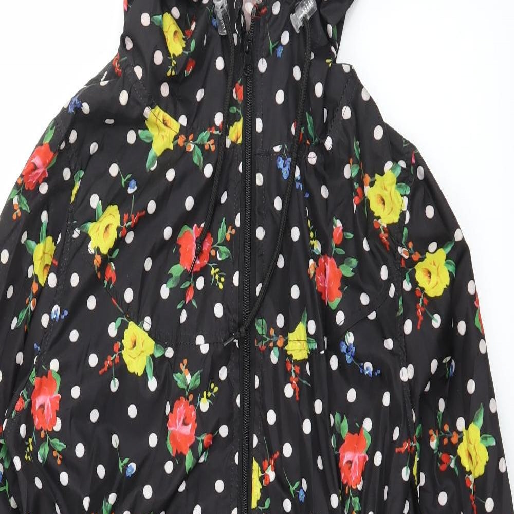 Denim & Co. Womens Black Floral  Parka Coat Size S