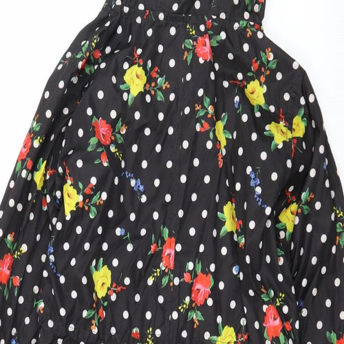 Denim & Co. Womens Black Floral  Parka Coat Size S
