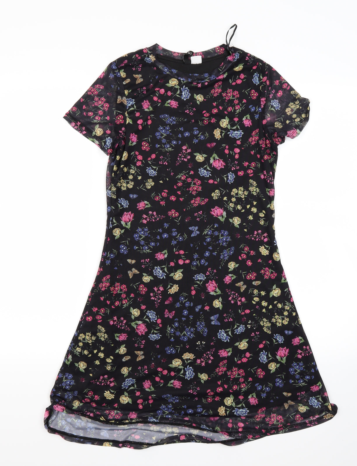 Divided Womens Black Floral  A-Line  Size S