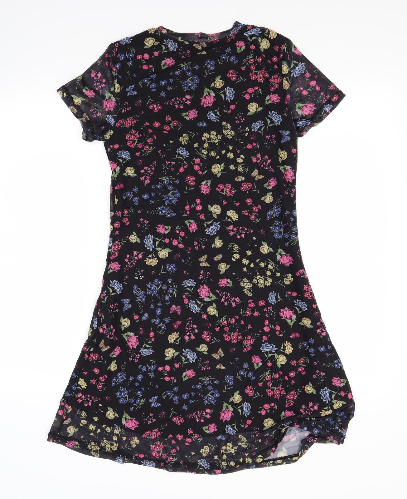 Divided Womens Black Floral  A-Line  Size S
