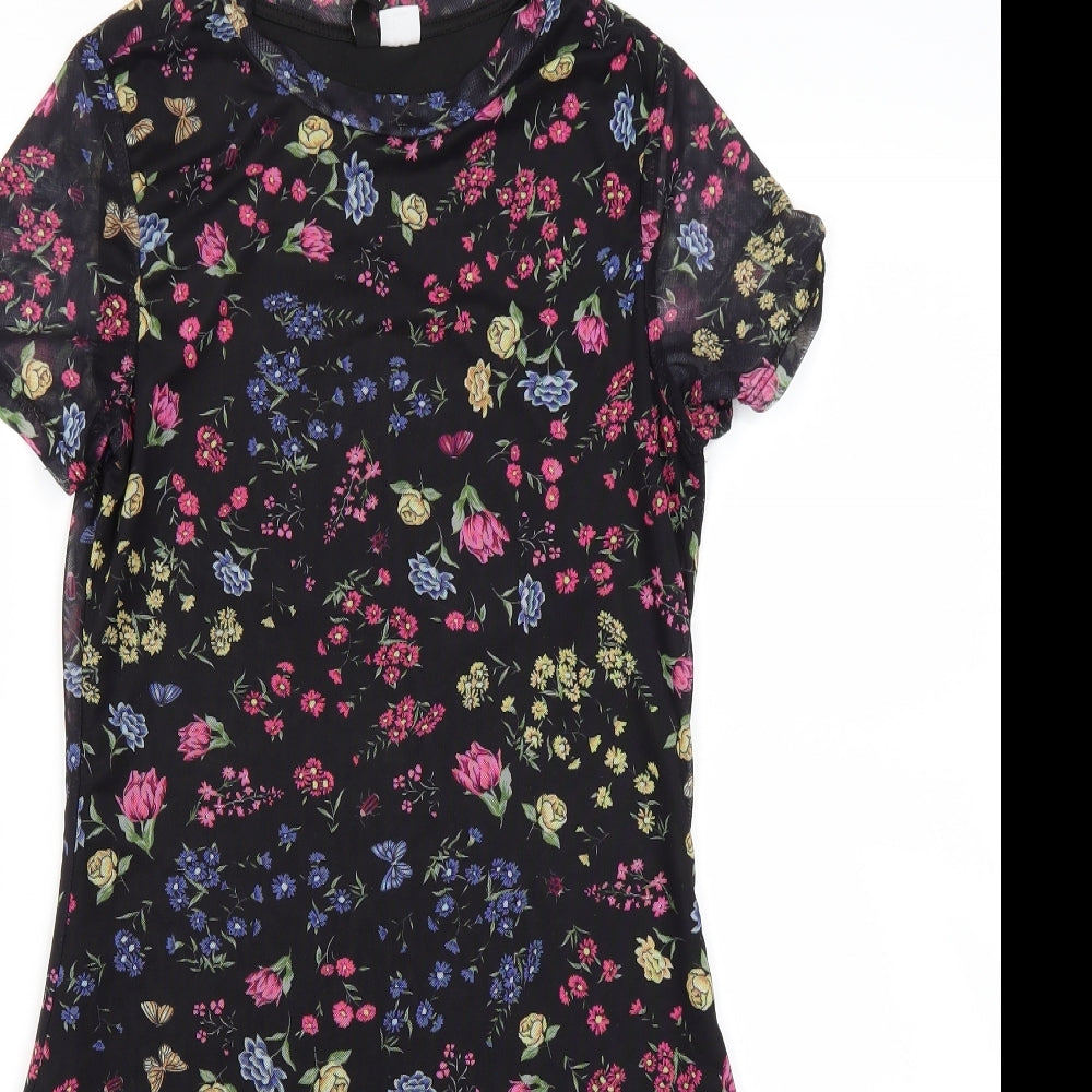 Divided Womens Black Floral  A-Line  Size S