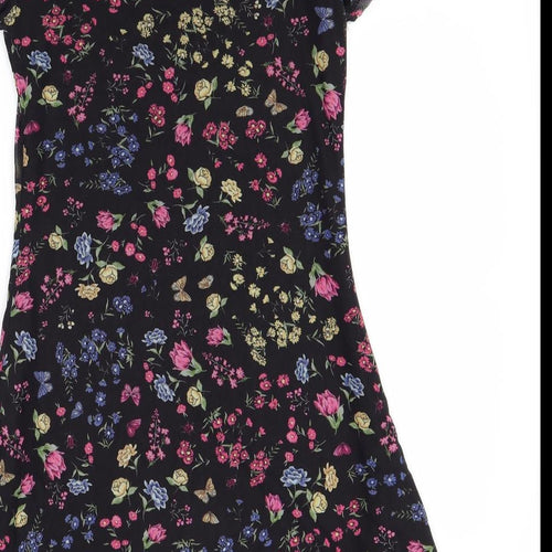 Divided Womens Black Floral  A-Line  Size S
