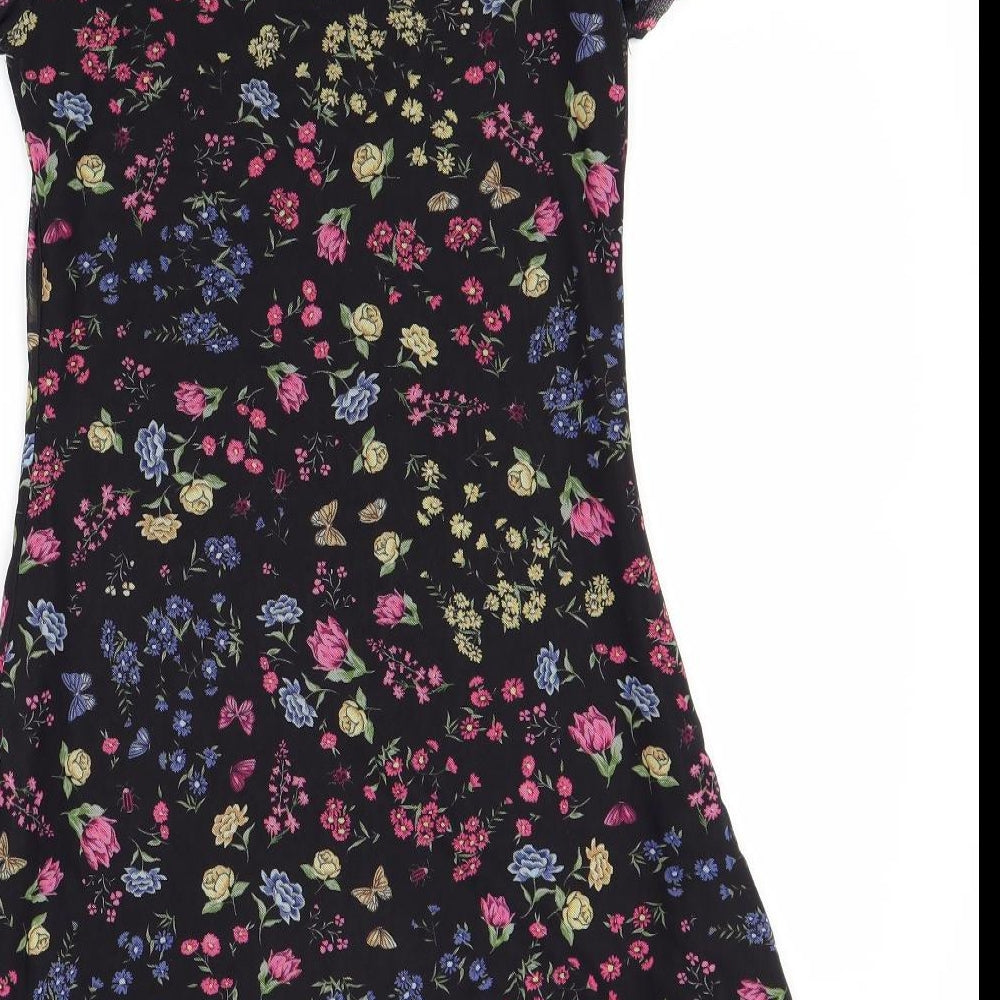 Divided Womens Black Floral  A-Line  Size S