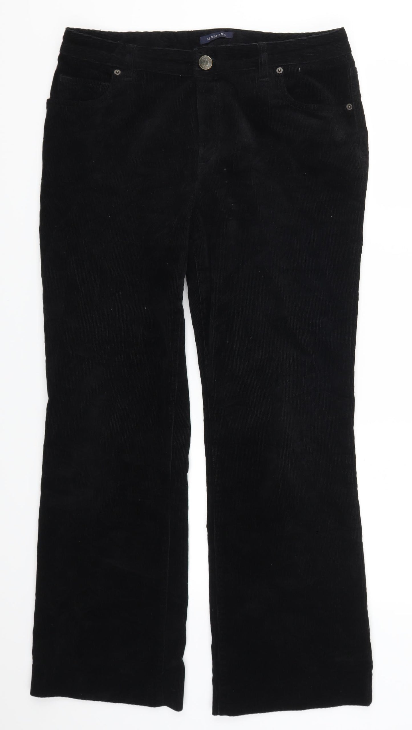 Lands End Womens Black  Corduroy Trousers  Size 14 L29 in