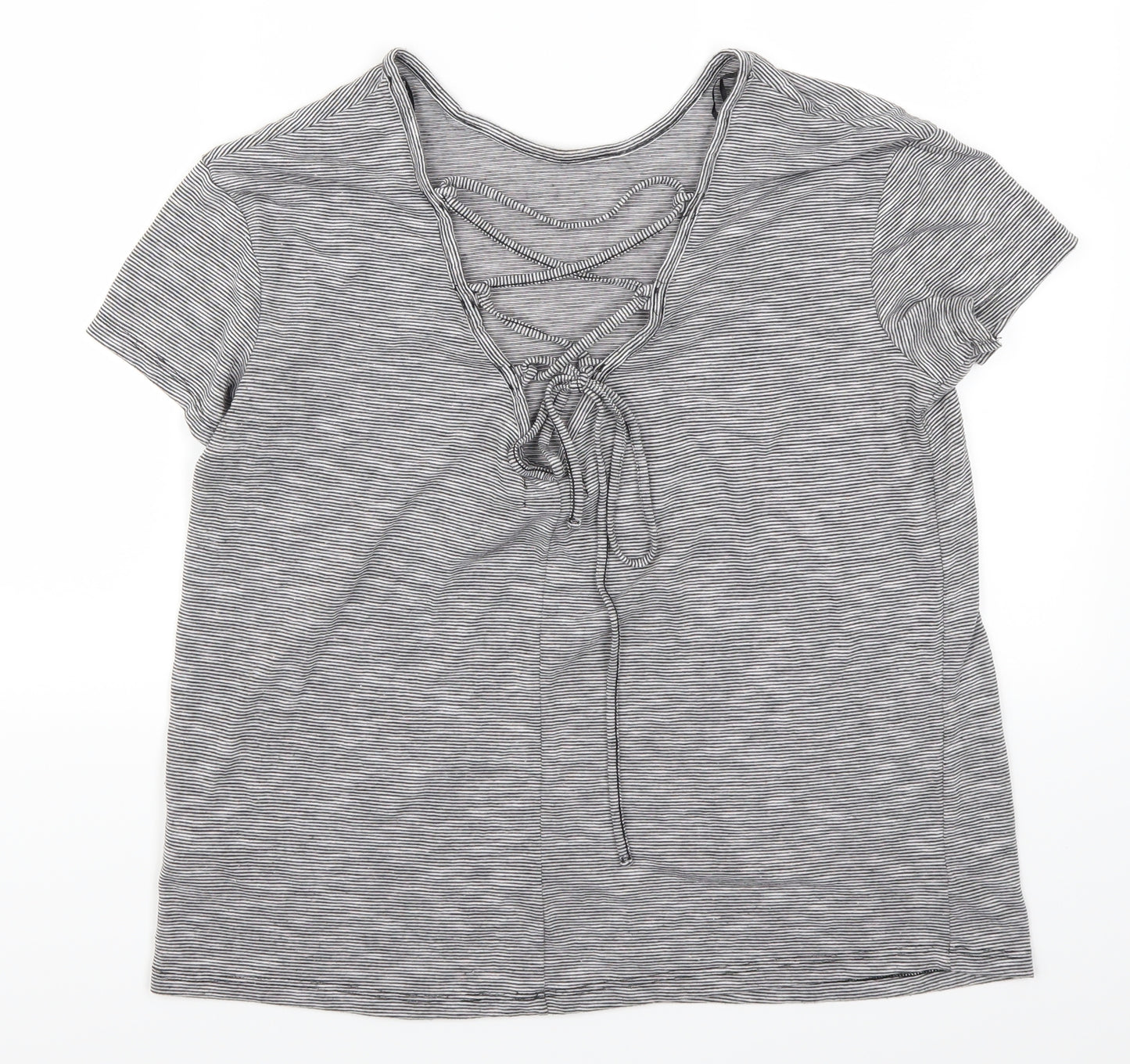 H&M Womens Grey Striped  Basic T-Shirt Size M