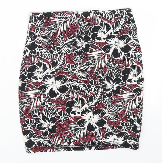 Front view of New Look women’s pink floral straight & pencil skirt, size UK 8