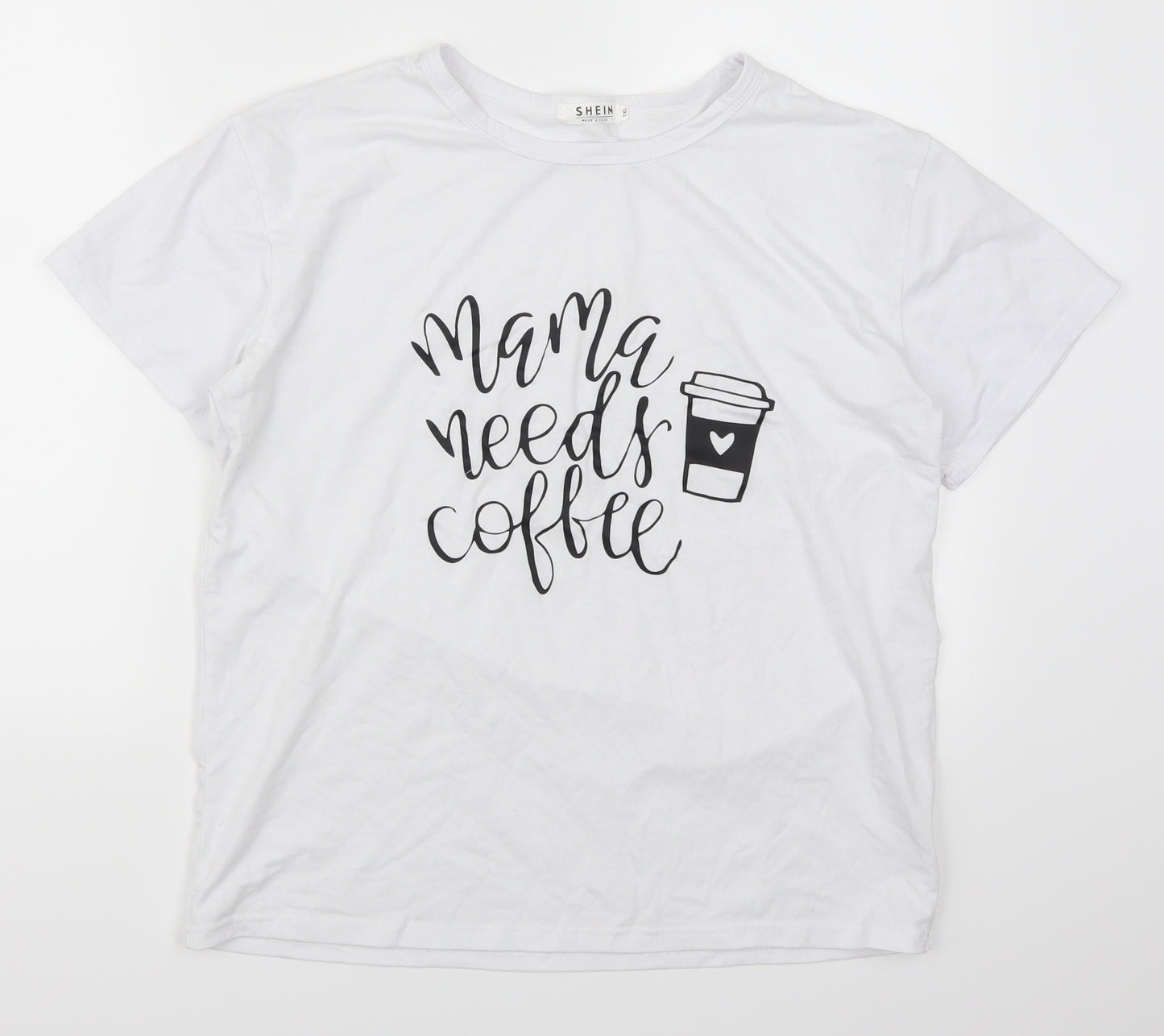 SheIn Womens White   Basic T-Shirt Size XL  - Mama Needs Coffee