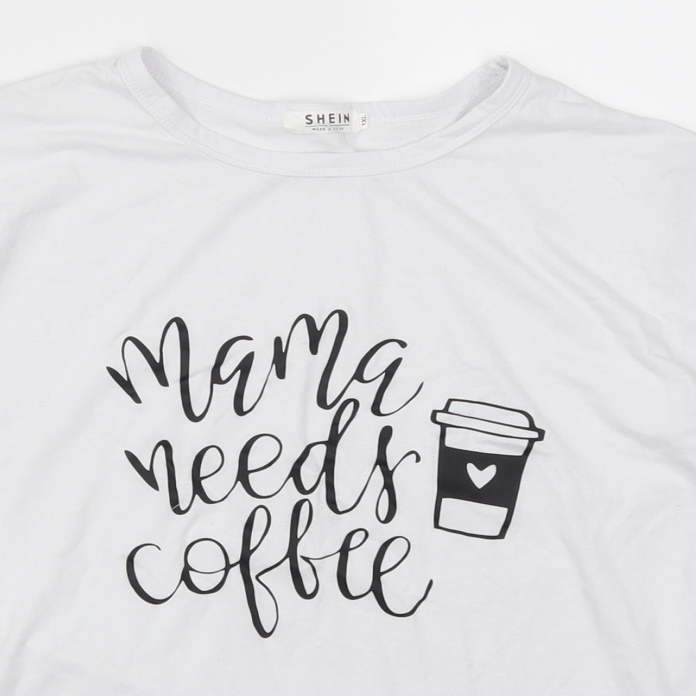 SheIn Womens White   Basic T-Shirt Size XL  - Mama Needs Coffee