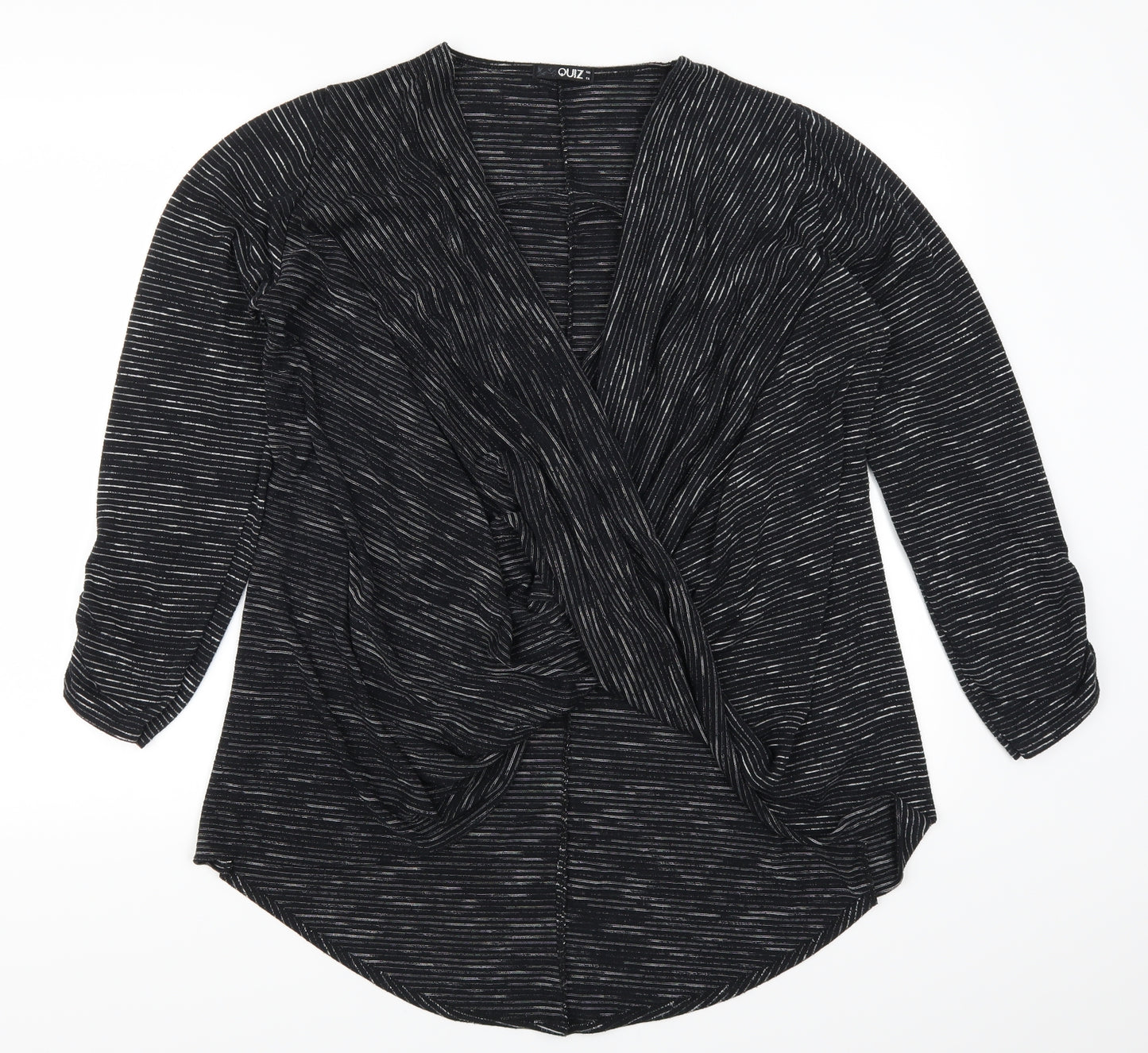 Quiz Womens Black Striped  Basic T-Shirt Size 18