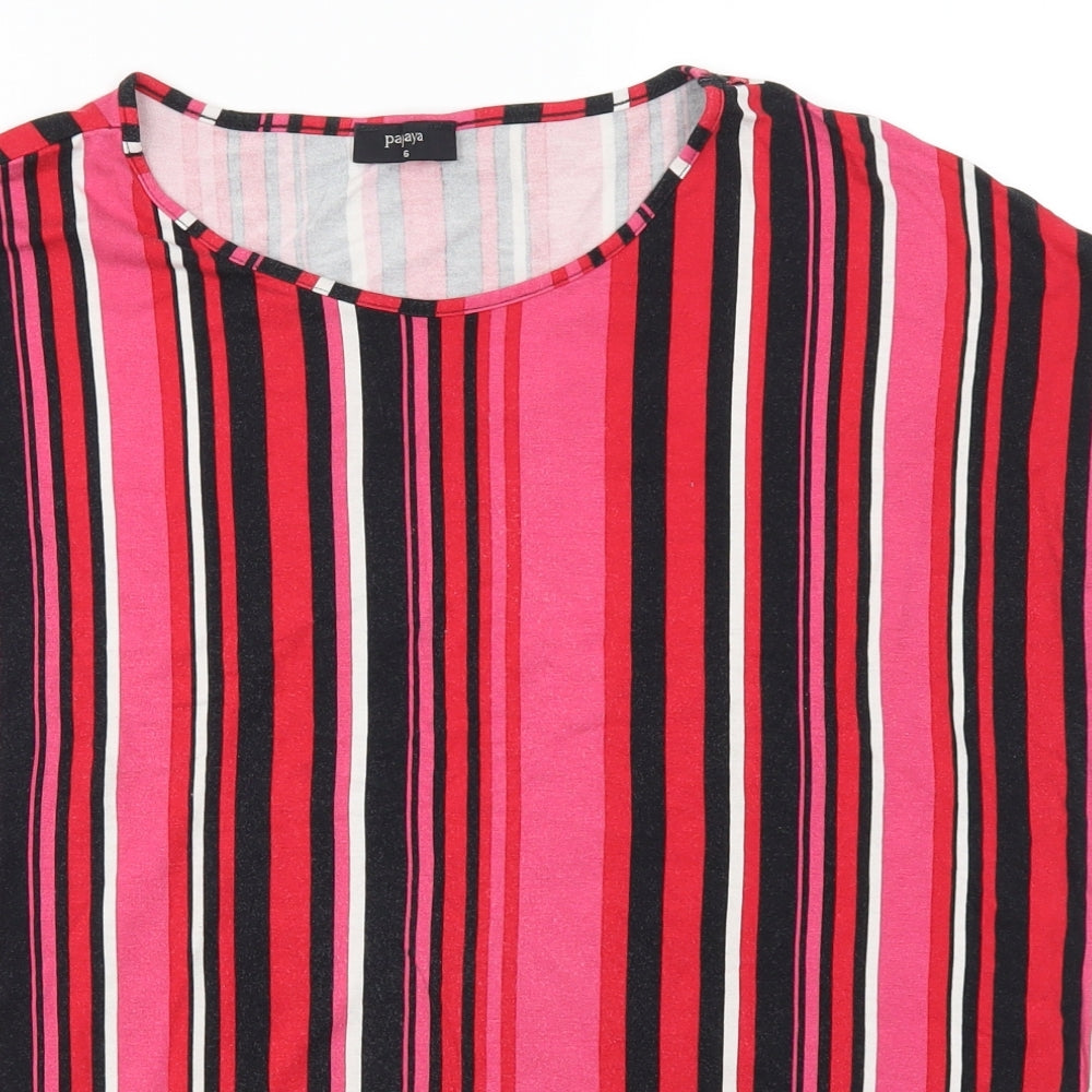 Papaya Womens Pink Striped  Basic T-Shirt Size 16