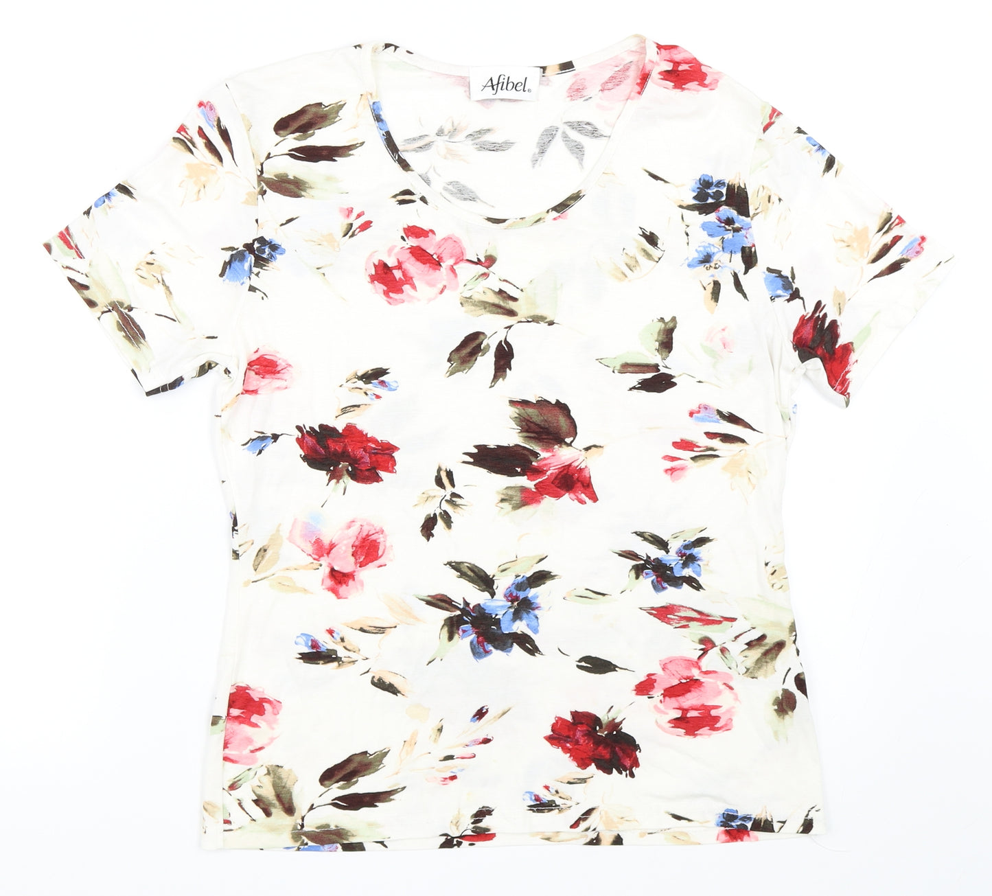 Afibel Womens Ivory Floral  Basic T-Shirt Size S