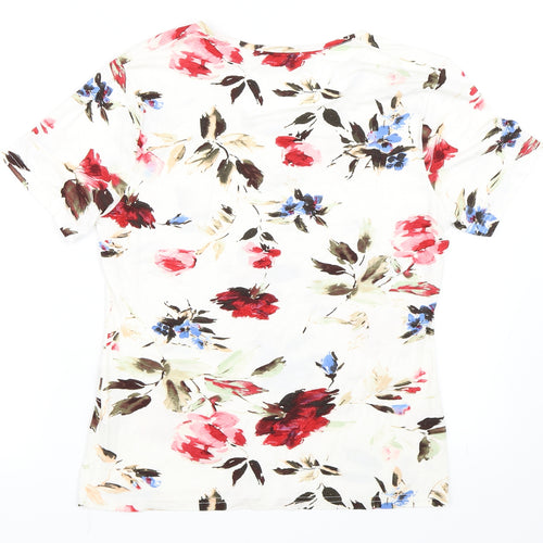 Afibel Womens Ivory Floral  Basic T-Shirt Size S