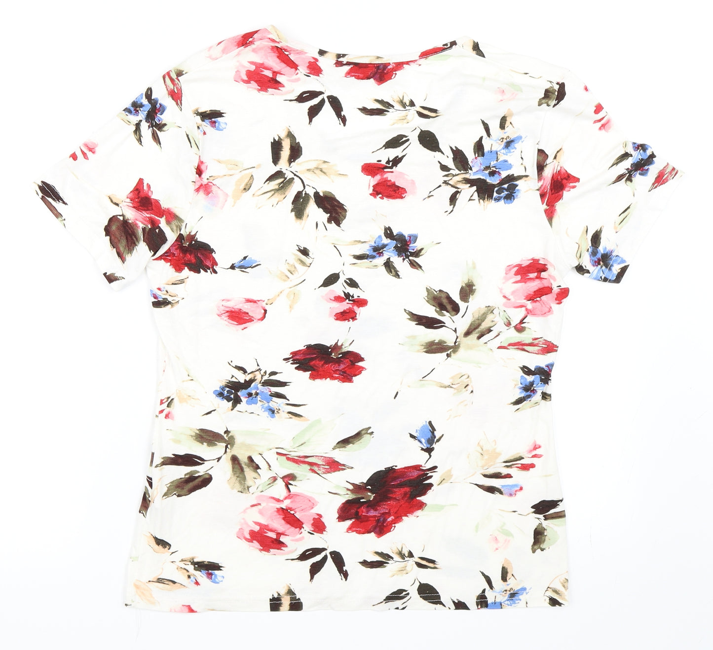 Afibel Womens Ivory Floral  Basic T-Shirt Size S