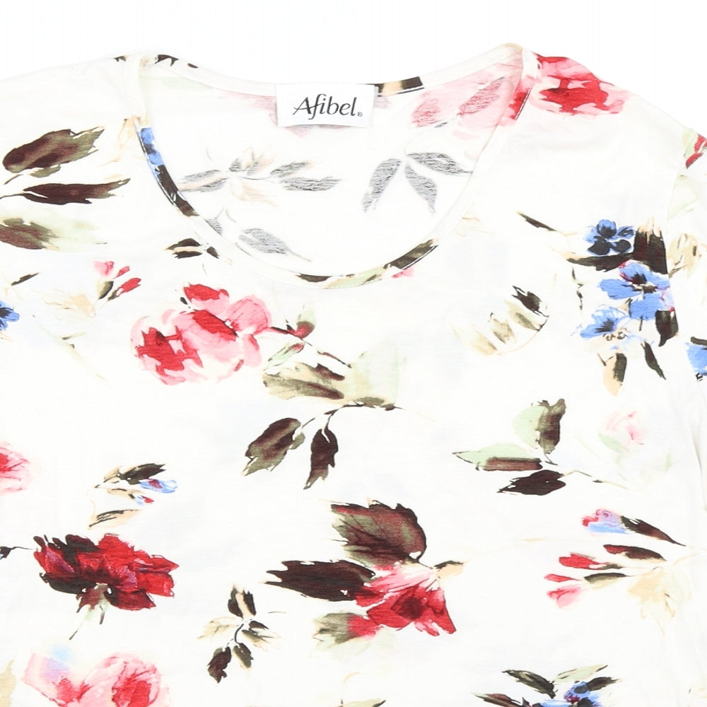 Afibel Womens Ivory Floral  Basic T-Shirt Size S