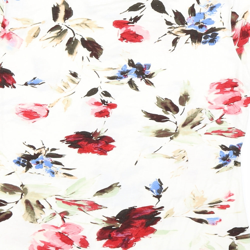 Afibel Womens Ivory Floral  Basic T-Shirt Size S