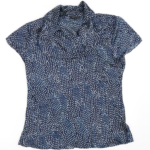 Spense Womens Blue Polka Dot Satin Basic Blouse Size M