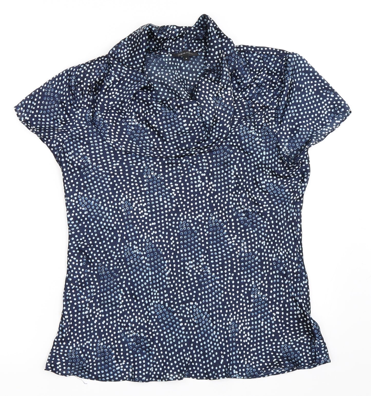 Spense Womens Blue Polka Dot Satin Basic Blouse Size M