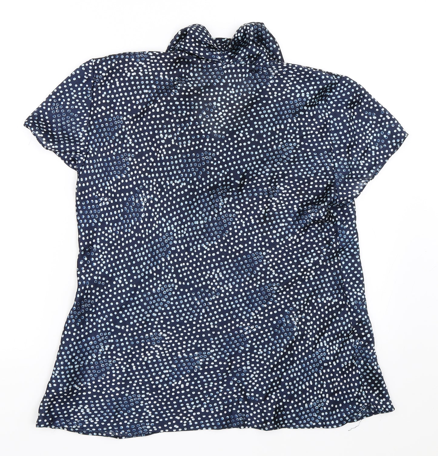 Spense Womens Blue Polka Dot Satin Basic Blouse Size M