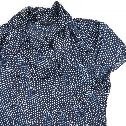 Spense Womens Blue Polka Dot Satin Basic Blouse Size M