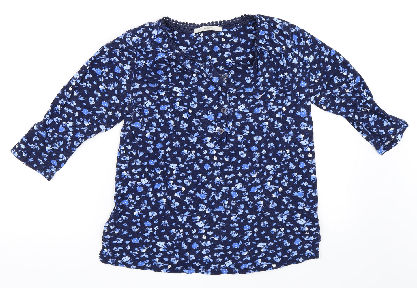 George Womens Blue Floral  Basic T-Shirt Size 10