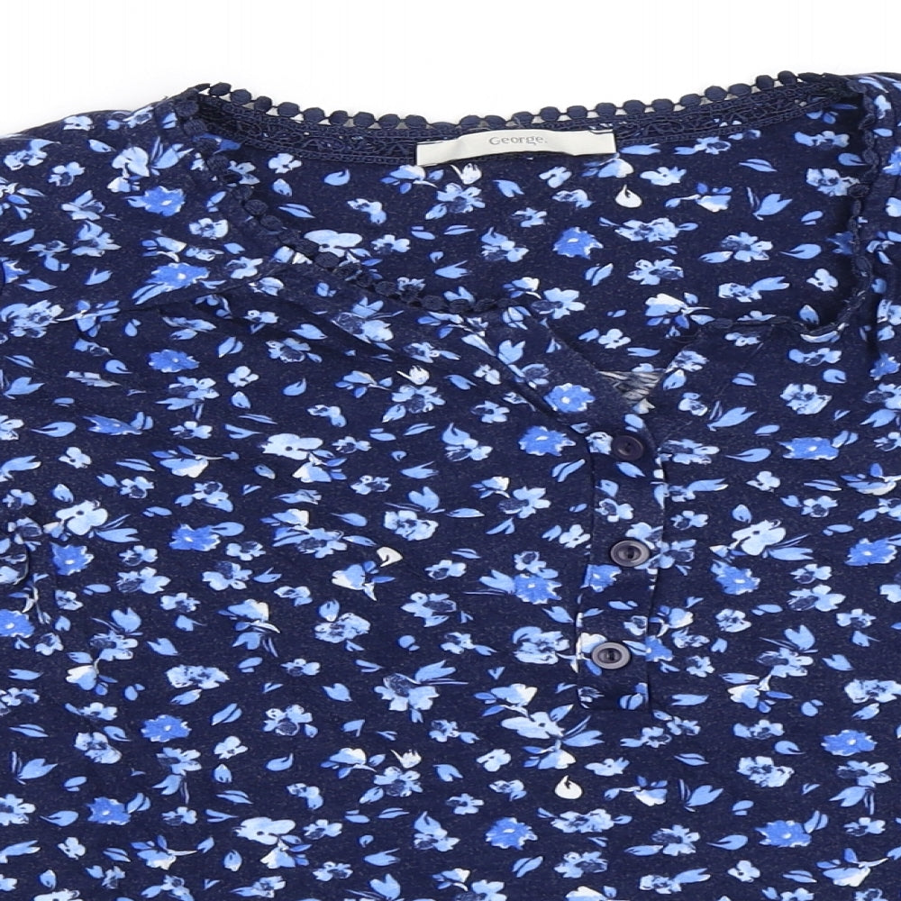 George Womens Blue Floral  Basic T-Shirt Size 10