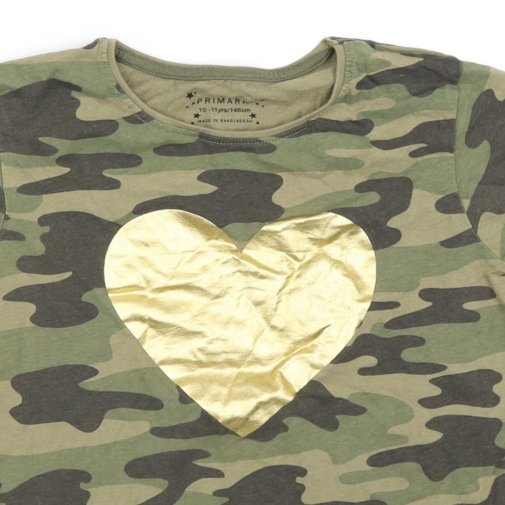 Primark Girls Green Camouflage  Basic T-Shirt Size 10-11 Years
