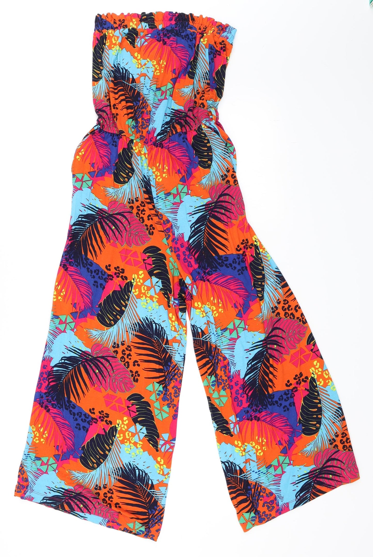 George Womens Orange Floral  Jumpsuit One-Piece Size XS
