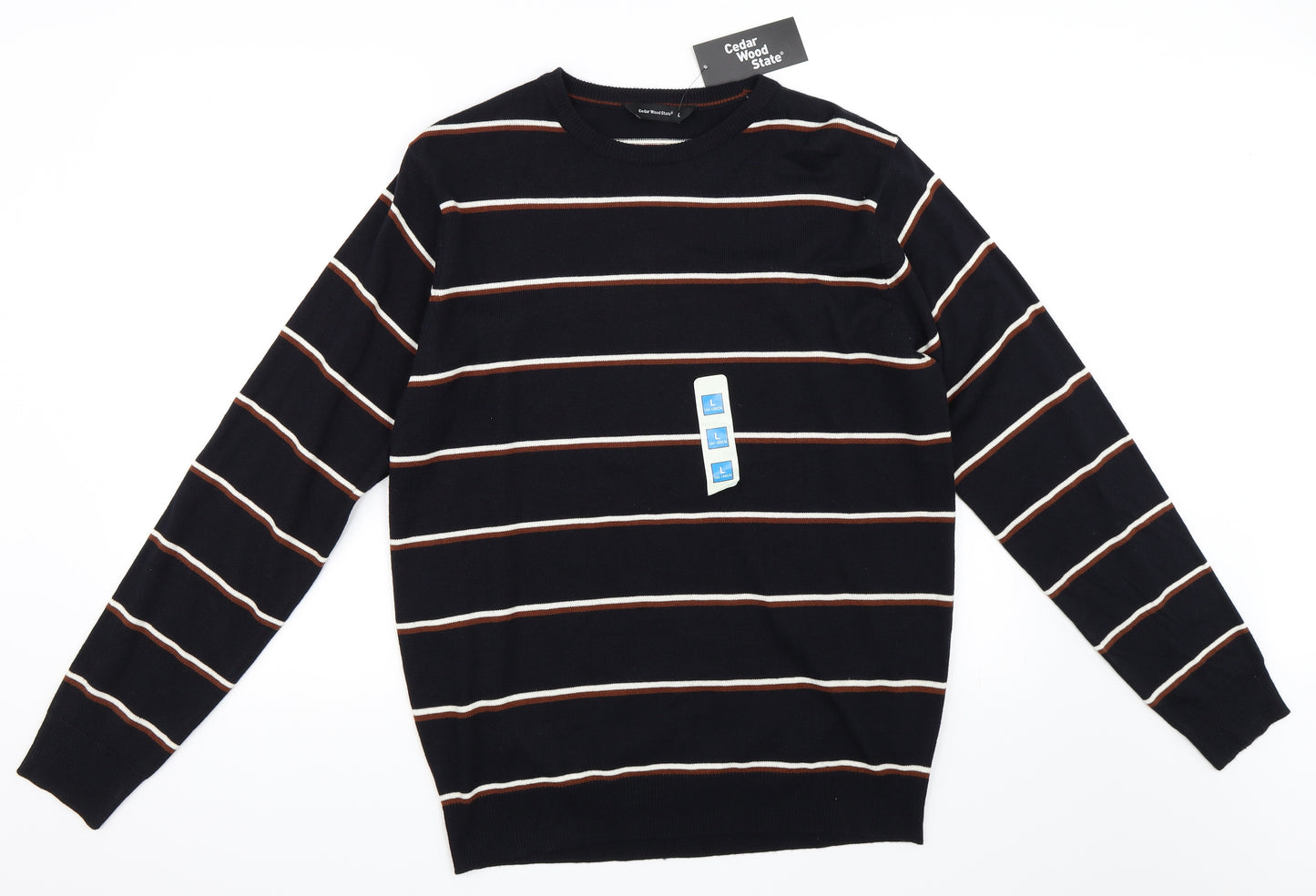 Cedar Wood State Mens Blue Striped  Pullover Jumper Size L