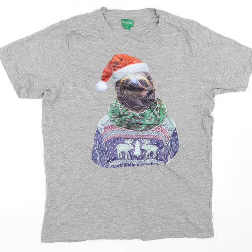 Avenue Mens Grey    T-Shirt Size L  - Christmas sloth