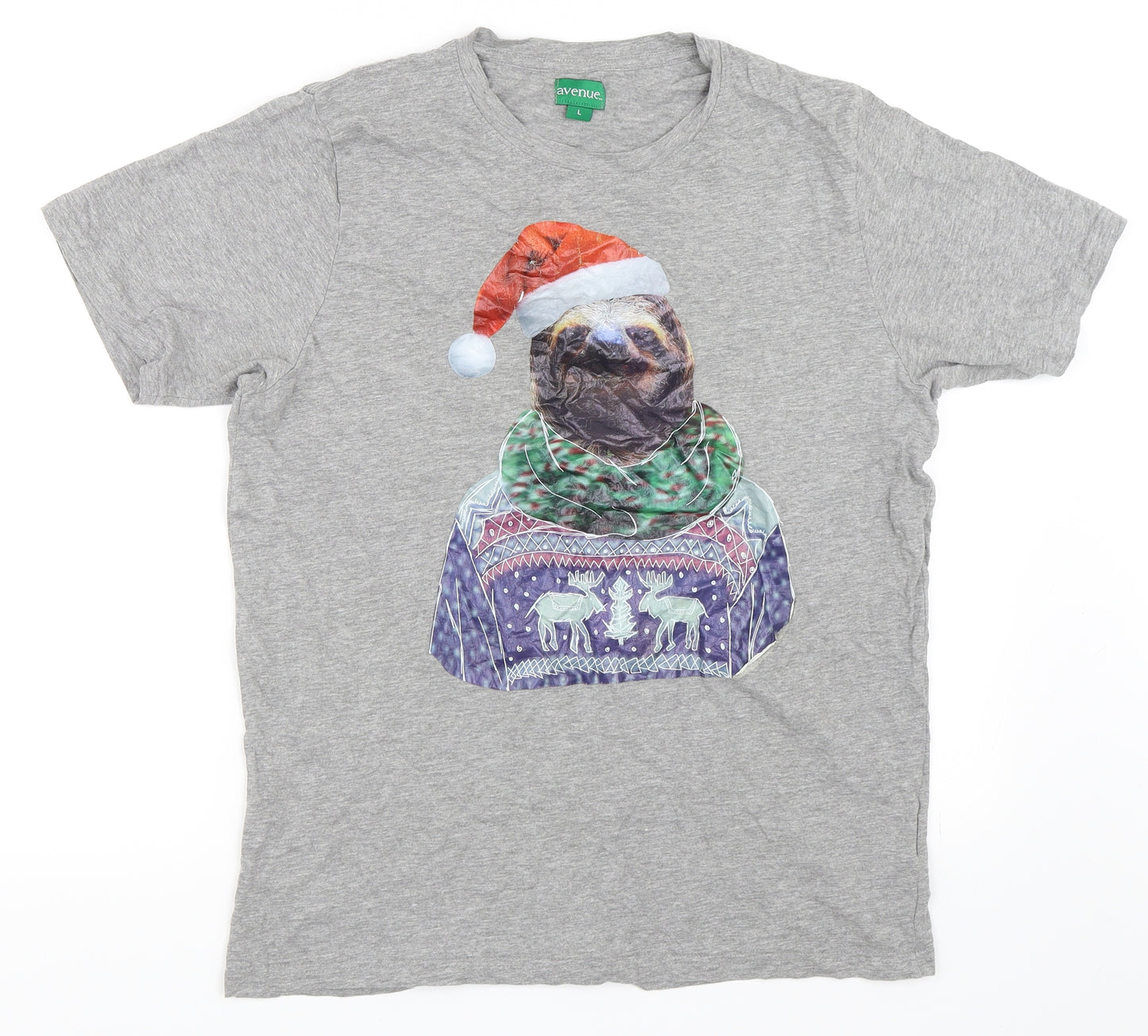 Avenue Mens Grey    T-Shirt Size L  - Christmas sloth