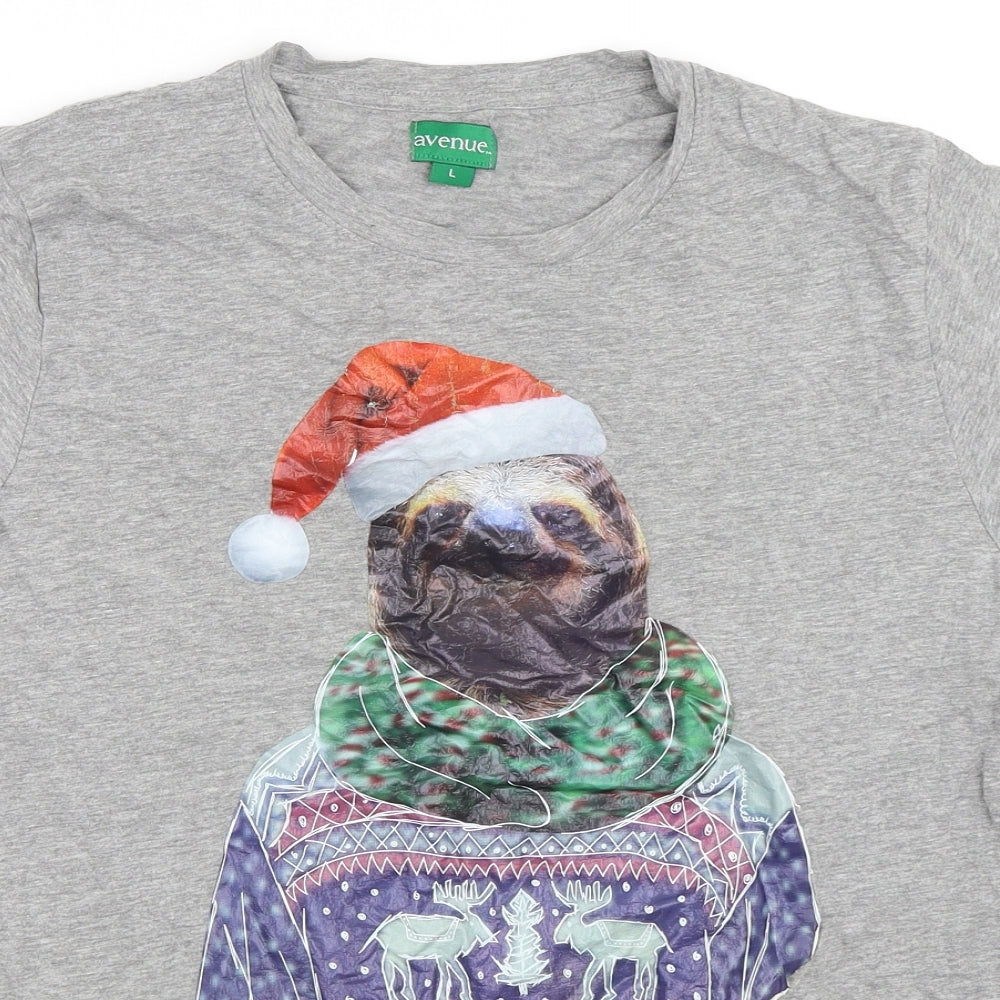 Avenue Mens Grey    T-Shirt Size L  - Christmas sloth
