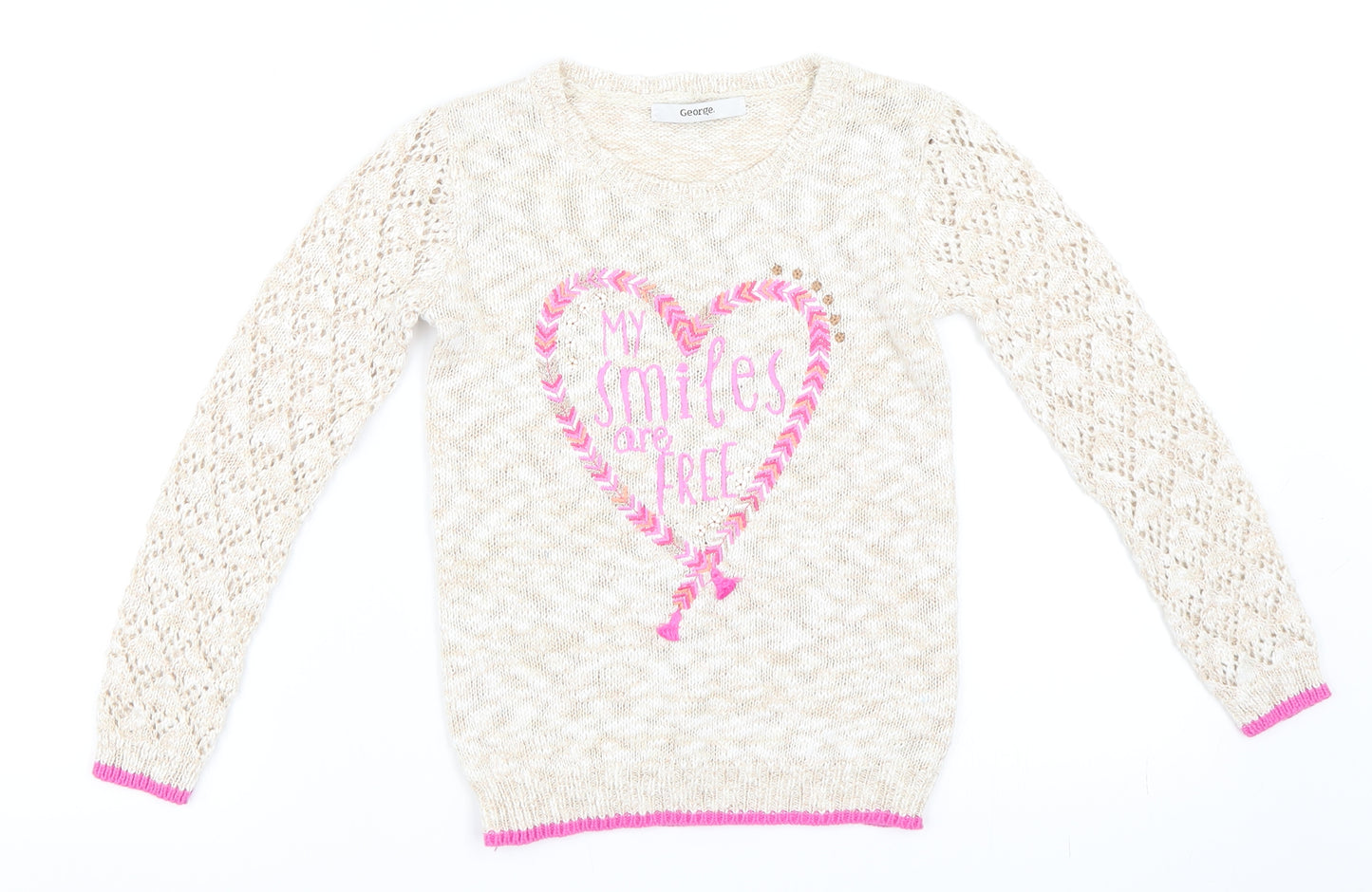 George Girls Beige   Pullover Jumper Size 5-6 Years