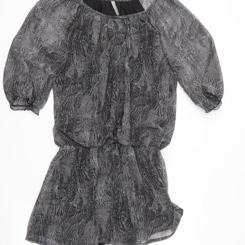 Evie Womens Grey Animal Print Chiffon Basic Blouse Size 12