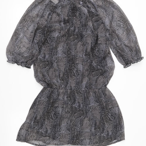 Evie Womens Grey Animal Print Chiffon Basic Blouse Size 12