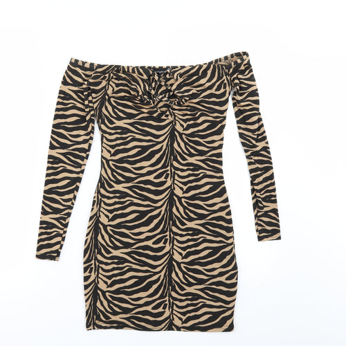 PRETTYLITTLETHING Womens Beige Animal Print  Mini  Size 8