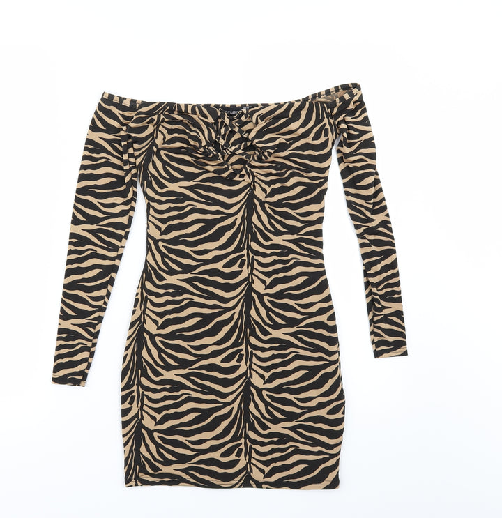 PRETTYLITTLETHING Womens Beige Animal Print Mini Size 8